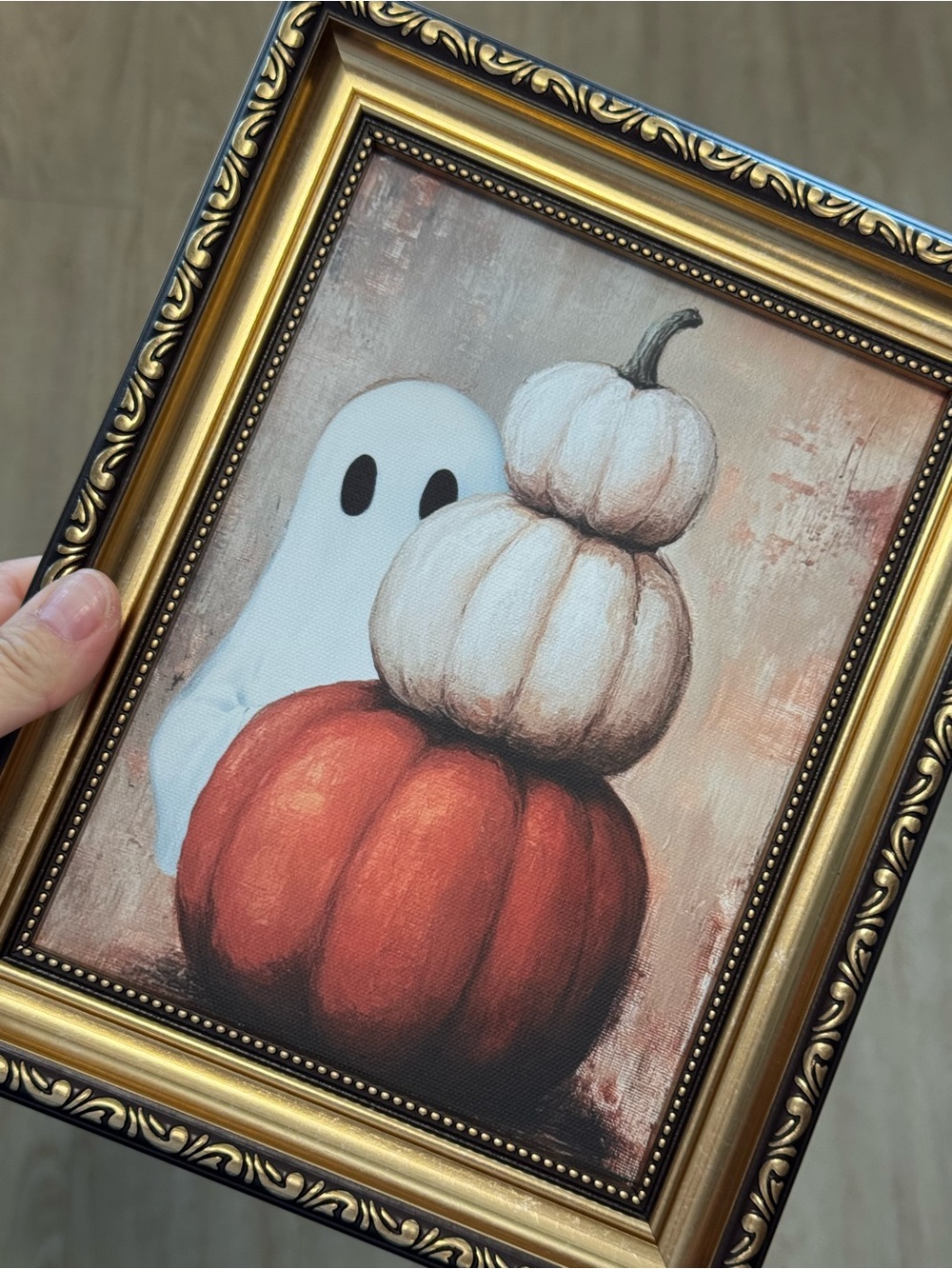 Halloween Pumpkin Ghost Framed Canvas Art - White & Orange